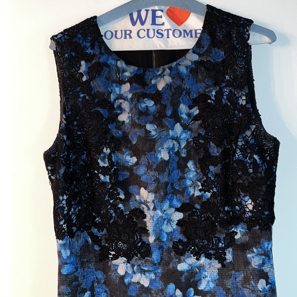 Tahari Blue Flower & Lace Appliqué Dress - Picture 2 of 5